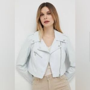 Guess Rochelle Soft Blue Moto Vegan Leather Jacket
